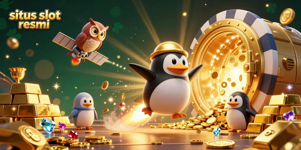 Experience exciting gameplay at situs slot resmi with our vibrant 3D casino illustration showcasing golden treasures and themed characters.