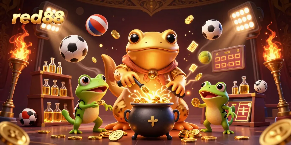Experience red88's vibrant casino world with golden alchemists and dynamic sports elements.